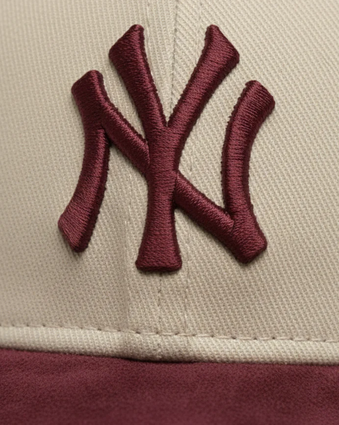 NY Suede Cap – Maroon & Beige Premium Baseball Hat